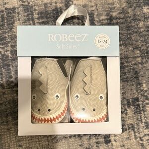 Robeez Soft Soles Baby Shoes - Gray and Red Dinosaur